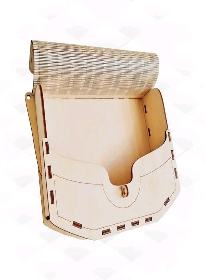 MeeCraft Antique Wooden Clutch with Wood Chain for Women, 18.4x15x5 cm, Beige. - Image 4